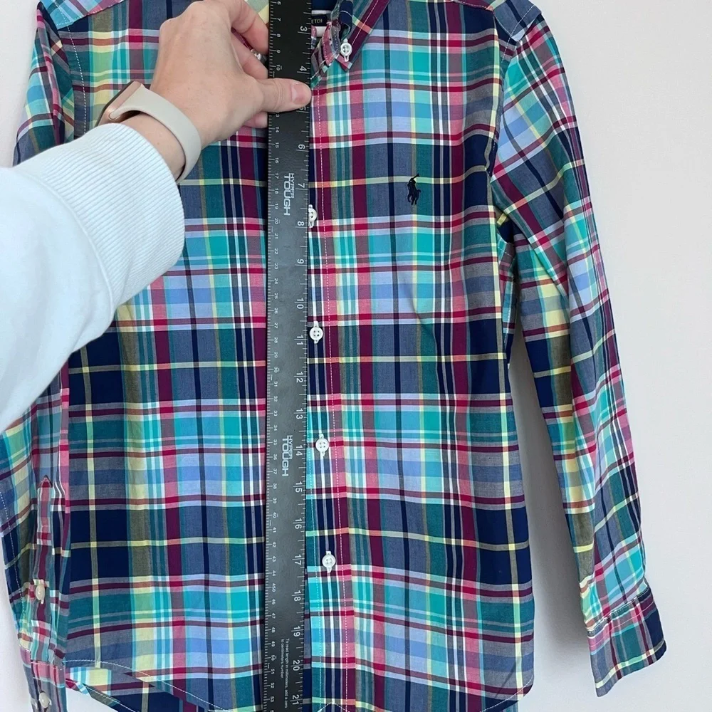 Ralph Lauren Boys Plaid Button Down Shirt in Blue and Pink